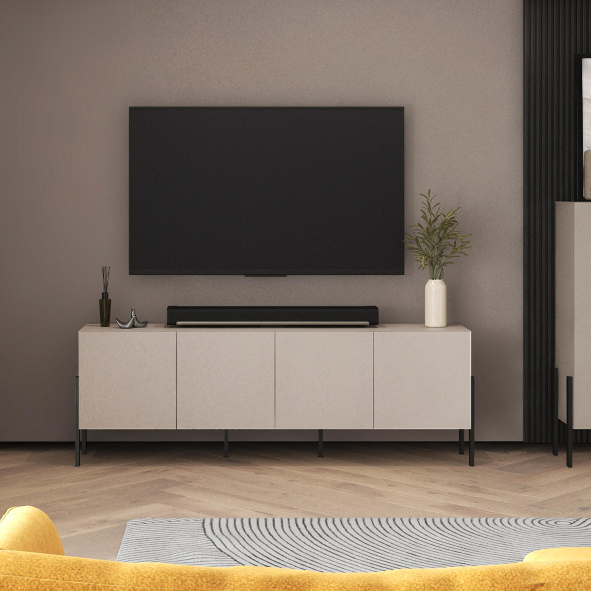 TV STOLEK Bérénice Kašmír a černá - béžová, kompozitní dřevo (204/70/40cm) - Petits-meubles