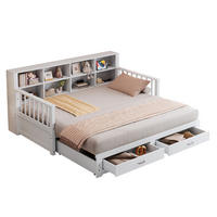 BETT 90/180/190 cm Weiß aus Holz mit Stauraum und Steckdose - Weiß, Holzwerkstoff (90/190cm) - OKMYHOME