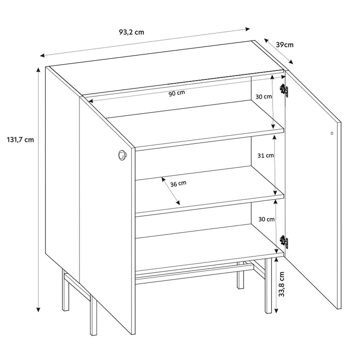 HIGHBOARD Divenos Schwarz / Holzoptik Eiche 93 cm - Eichefarben/Schwarz, Holzwerkstoff/Metall (93.2/131.7/39cm) - Selsey