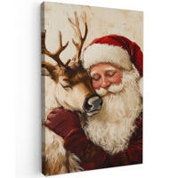 LEINWANDBILD Weihnachtsmann - Rentier - Weihnachten Deko Groß 90x140 cm - Rotbraun, Textil (90/140cm) - MuchoWow