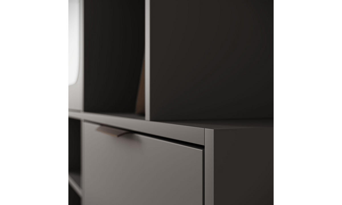 GARDEROBE NOLA 100/33,1/188,5 cm Grau matt mit Spiegel und Schuhschrank - Grau, Holzwerkstoff/Metall (100/188.5/33.1cm) - Lookway