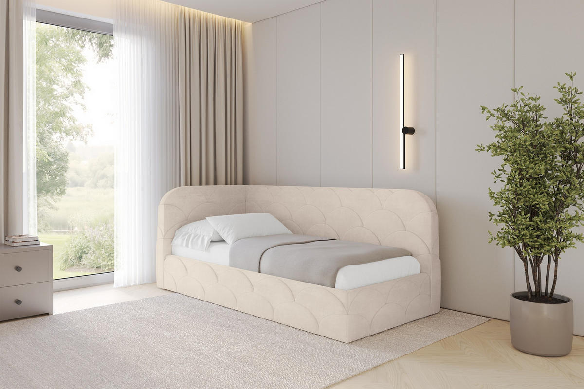 EINZELLBETT Jugendbett mit Bettkasten, Rechts - ELRY 100x200 Beige - Naturfarben, Holzwerkstoff/Textil (100/200cm) - ALTDECOR