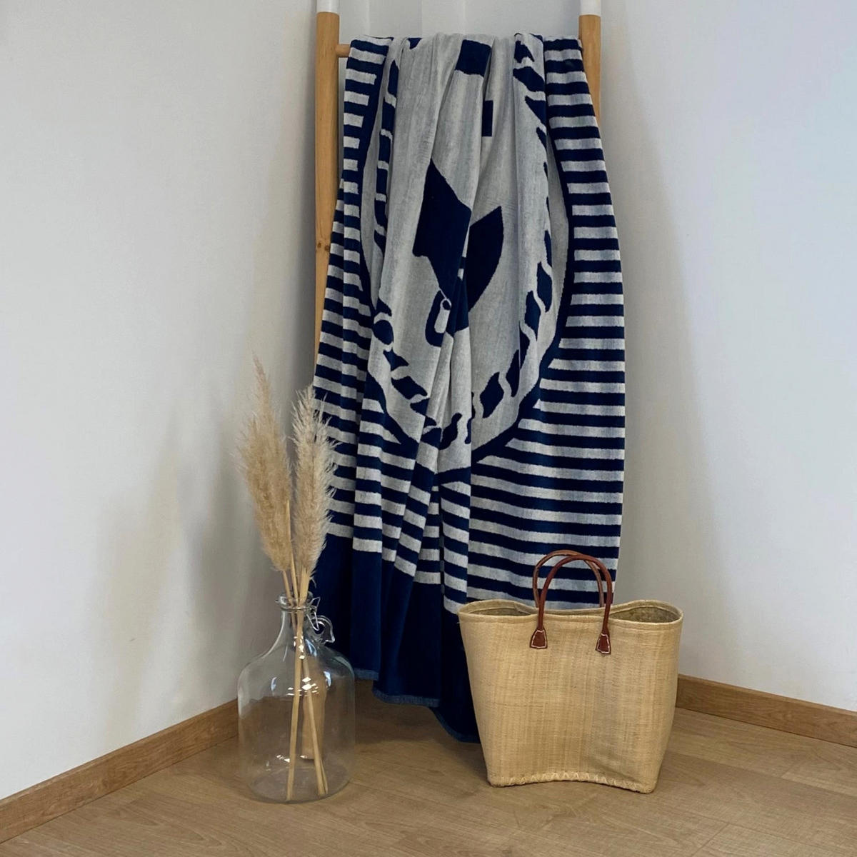 STRANDTUCH Frottee Velours Jacquard Baltimore 140x180 400g/m² - Blau, Textil (140/180cm) - LE COMPTOIR DE LA PLAGE