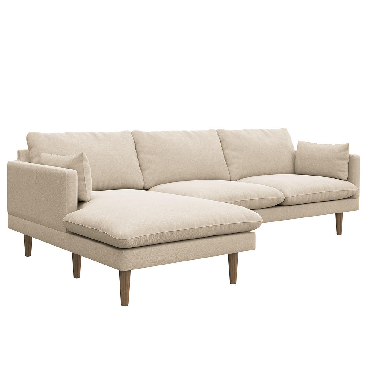 ECKSOFA mit Longchair - Webstoff - Beige/Buchefarben, Holz/Buchenholz (242/150cm) - home24