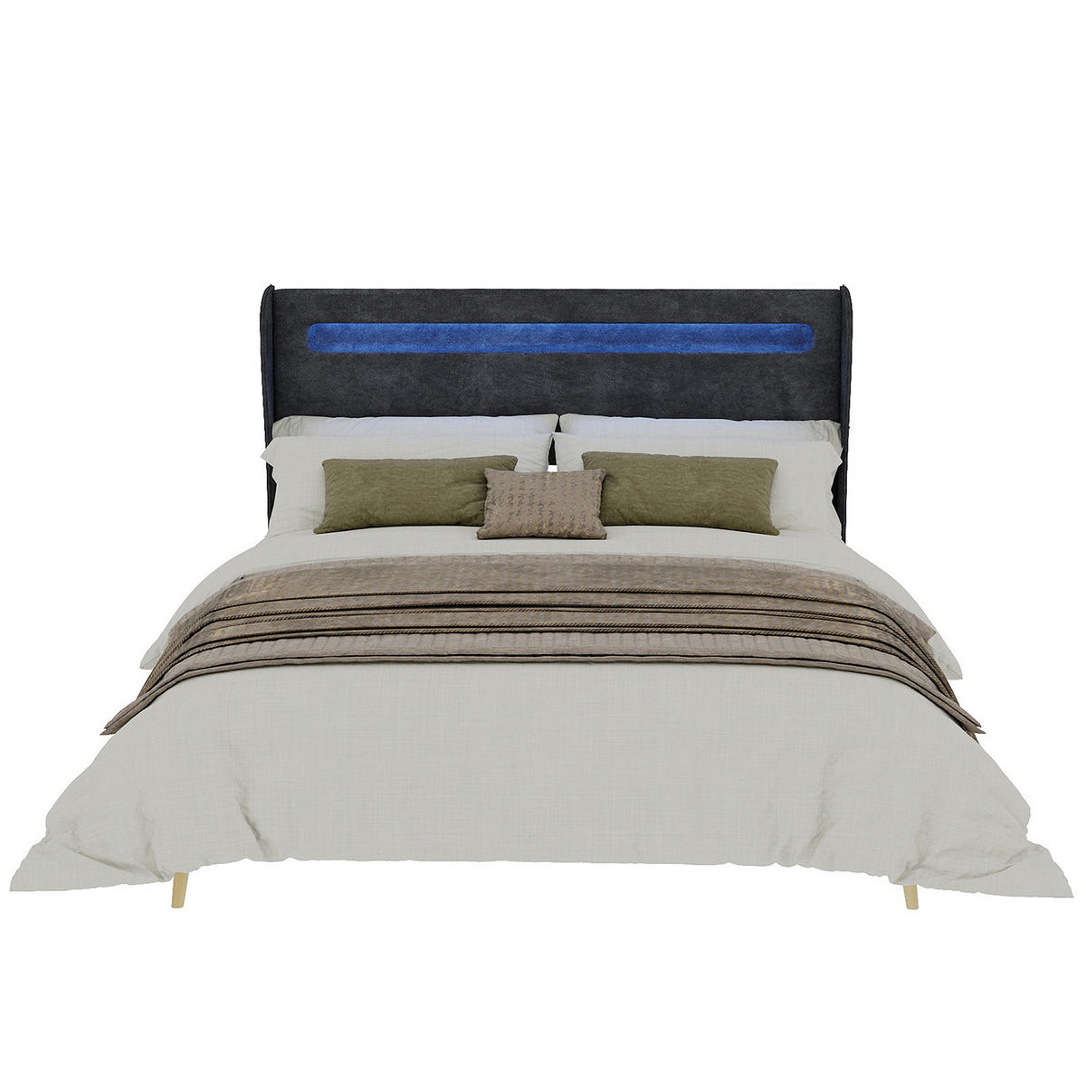 ČALÚNENÁ posteľ 160/200 cm s nastaviteľným LED osvetlením a variabilným čelom, Sivá - sivá, textil (160/200cm) - Redom