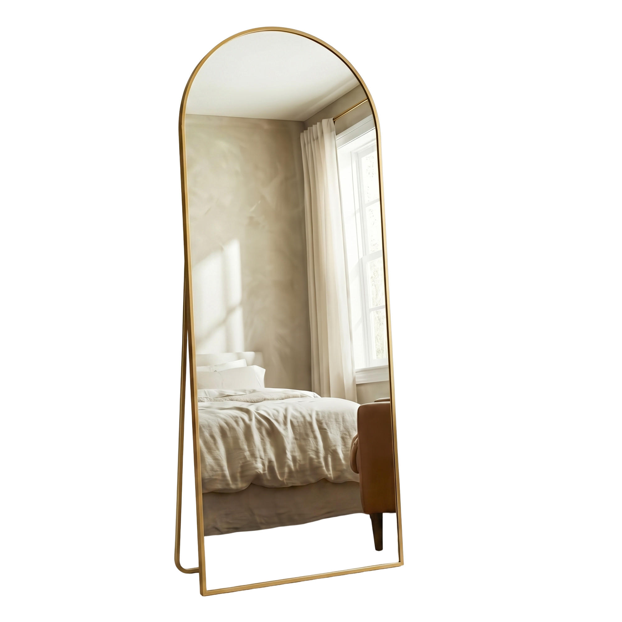 GANZKÖRPERSPIEGEL Bogen-Design mit U-Standfuß & Aluminiumrahmen 165/60 cm Gold - Goldfarben, Glas/Metall (60/165/3cm) - Creahappy