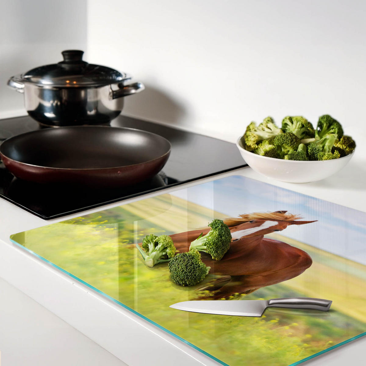 GLASPLATTE 60x52 cm Braunes Pferd - Limette, Glas (60/52cm) - TULUP