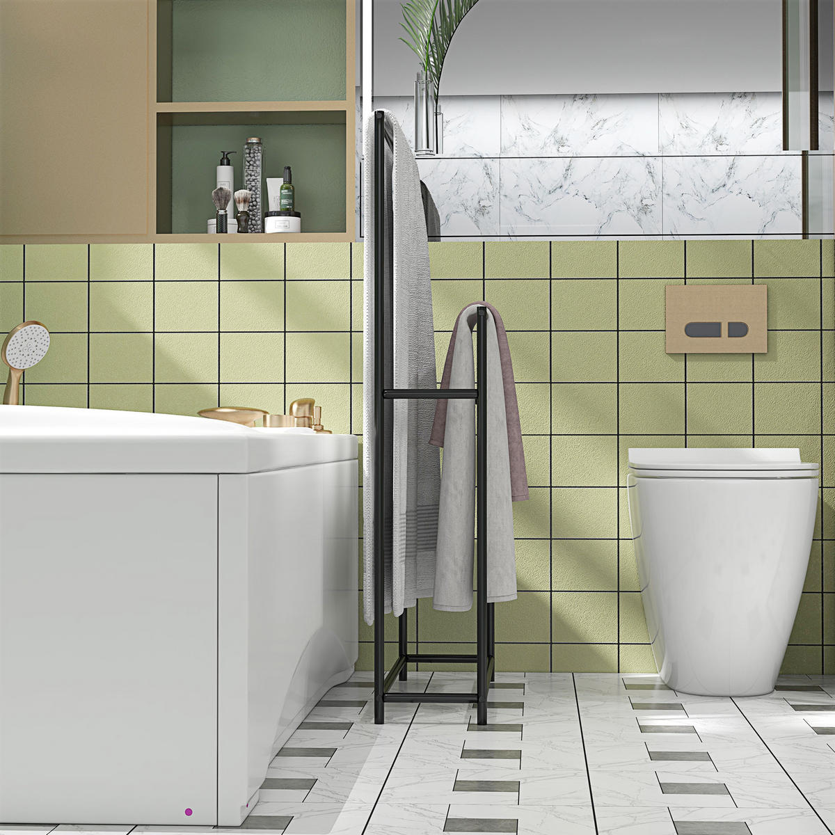 HANDTUCHHALTER, Freistehend Handtuchständer mit 2 Handtuchstangen, Metall, Schwarz - Schwarz, Metall (20/110/66cm) - HOMCOM