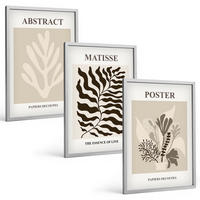 BILDER SET 3er Set - 40x60 cm Silberner Rahmen - Beige-braune Pflanzenmuster - Silberfarben, Kunststoff (40/60cm) - TULUP