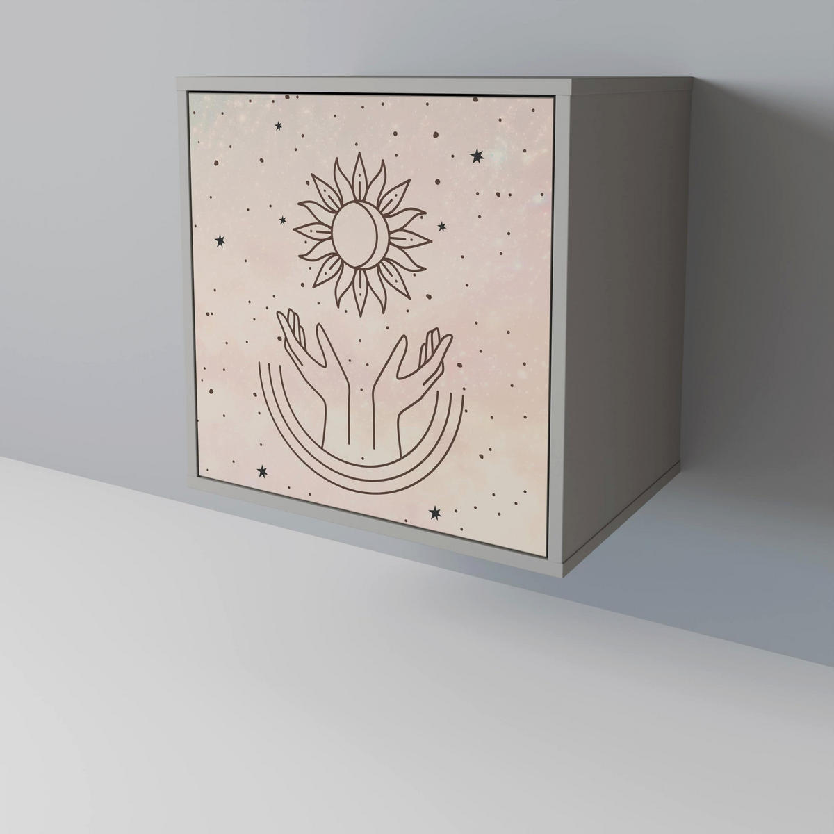 SIDEBOARD DELICATE BEAUTY, Grau, 57,5x42x72,5 cm, Schwarze Metallfüße - Multicolor/Schwarz, Holzwerkstoff/Metall (57.5/72.5/42cm) - SpaceRebels