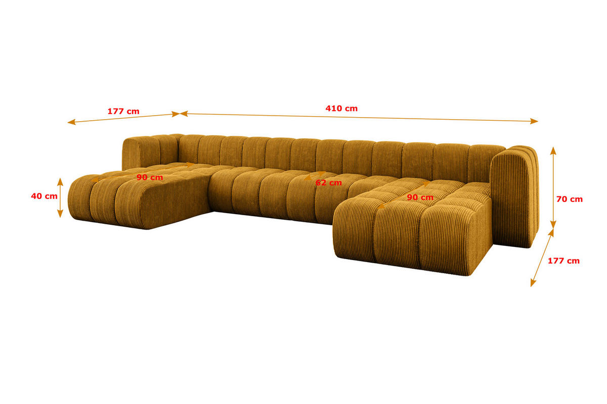 WOHNLANDSCHAFT modulares Sofa Joren-U2 - 410x177x70 cm Senfgelb - Currygelb, Holzwerkstoff/Textil (410/70/177cm) - ALTDECOR