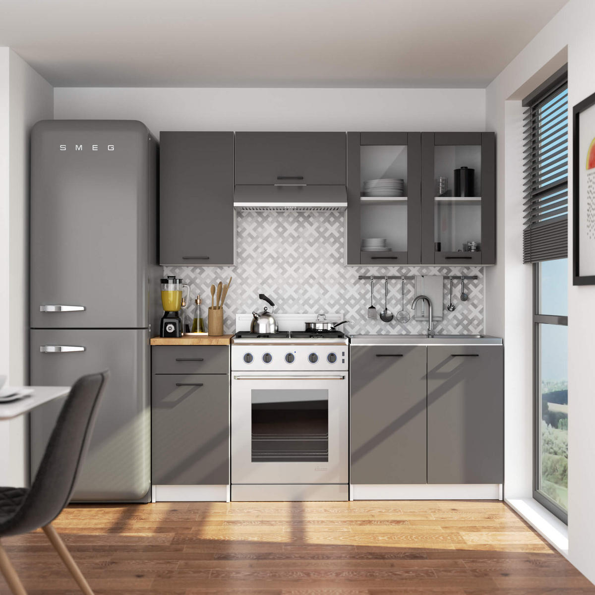 HÄNGESCHRANK Weiß, Graphit Grau 72/80/30,5 - Dunkelgrau/Weiß, Holzwerkstoff (80/72/30cm) - RAUMHIRSCH FURNITURE