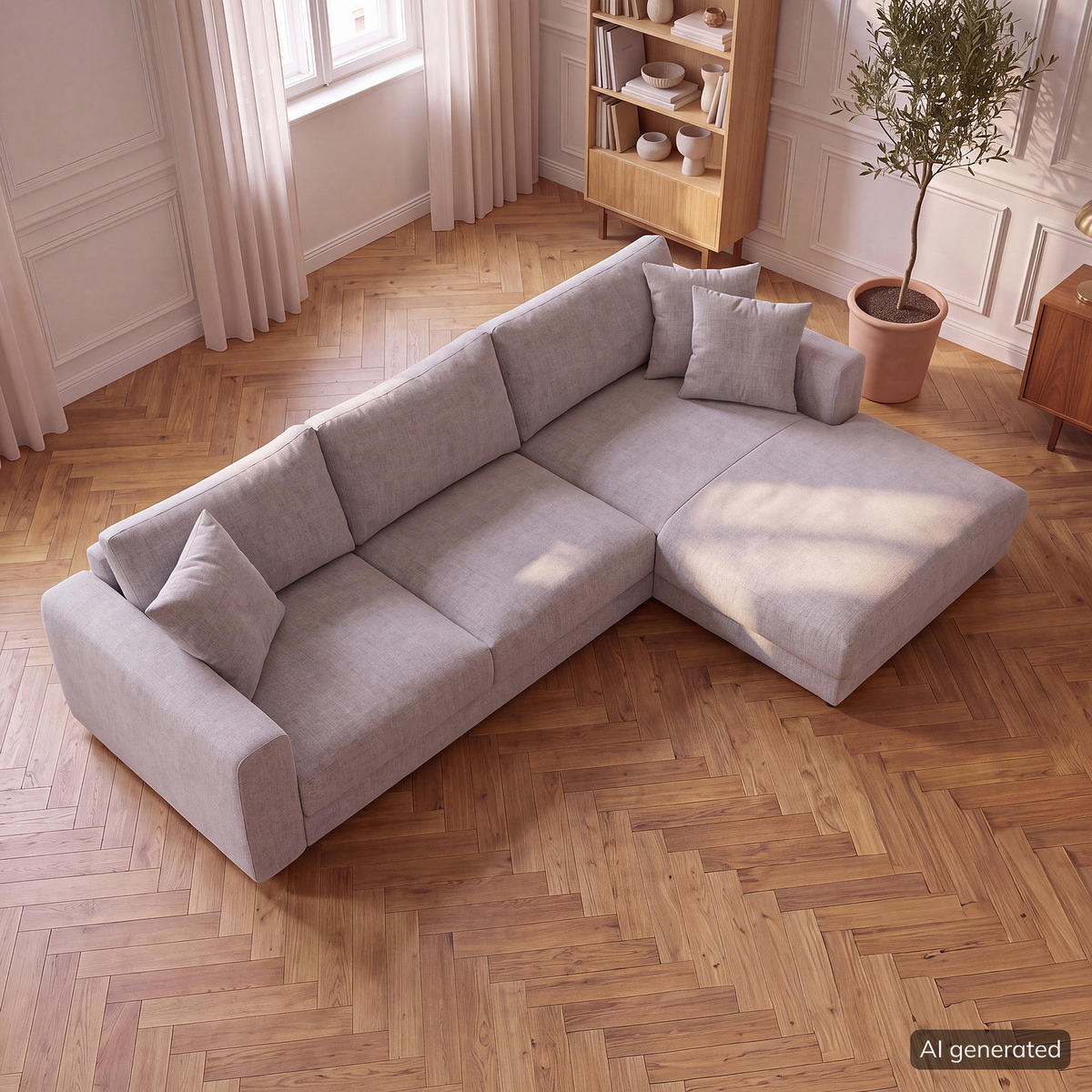 ECKSOFA mit Longchair - Hellgrau/Schwarz, Holz/Kunststoff (286/183cm) - home24