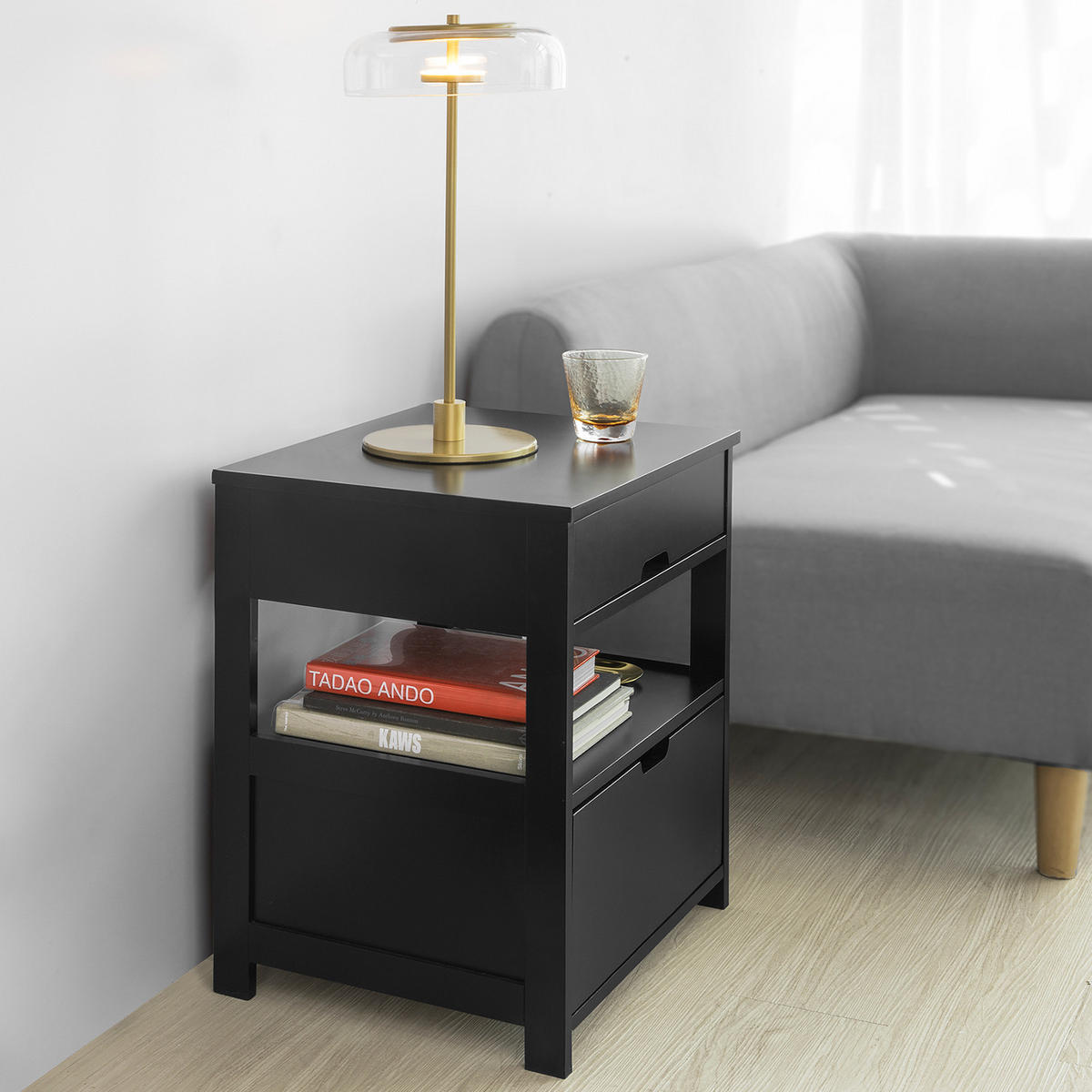 NACHTTISCH Schwarz - Schwarz, Holzwerkstoff (45/55/38cm) - SoBuy