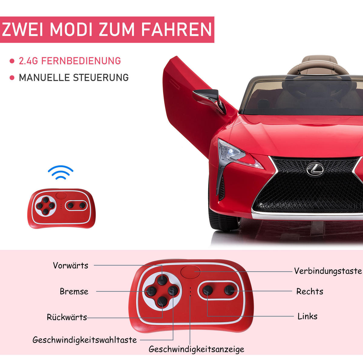KINDERAUTO von Lexus Kinderfahrzeug Elektroauto mit MP3 Licht Musik Rot - Rot, Kunststoff (106/63/44cm) - HOMCOM