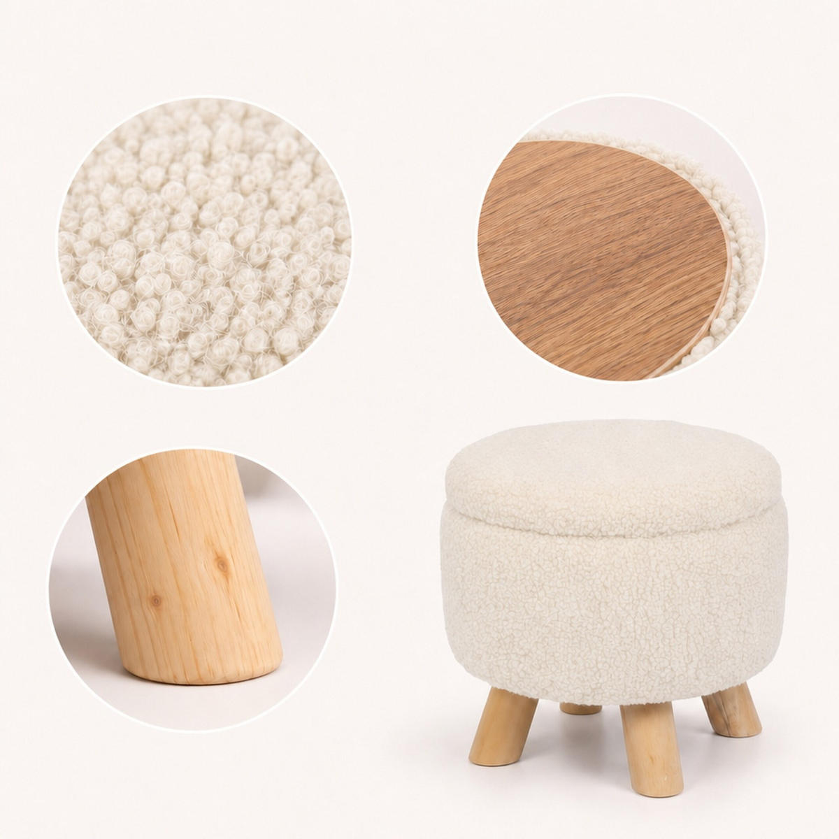 HOCKER Creme mit Stauraum 30x33 cm - Creme, Holz/Holzwerkstoff (33/30/33cm) - Relaxdays