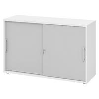 SCHIEBETÜRENSCHRANK - 2 Ordnerhöhen 40/120/74,8 cm in Weiß/Grau Relinggriff (Kunststoff) - Weiß/Grau, Holzwerkstoff (120/74.8/40cm) - bümö
