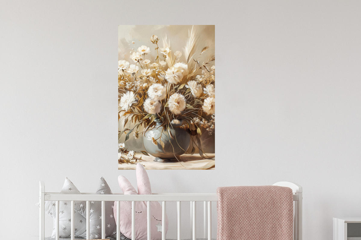 WANDTATTOO Blumen - Vase - Stilleben - Beige 40x60 cm - Creme, Kunststoff (40/60/0.1cm) - MuchoWow