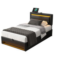 POLSTERBETT 90/190 cm aus PU mit USB-Ladefunktion LED und Stauraum Schwarz - Schwarz, Kunststoff (90/190cm) - Modenvie