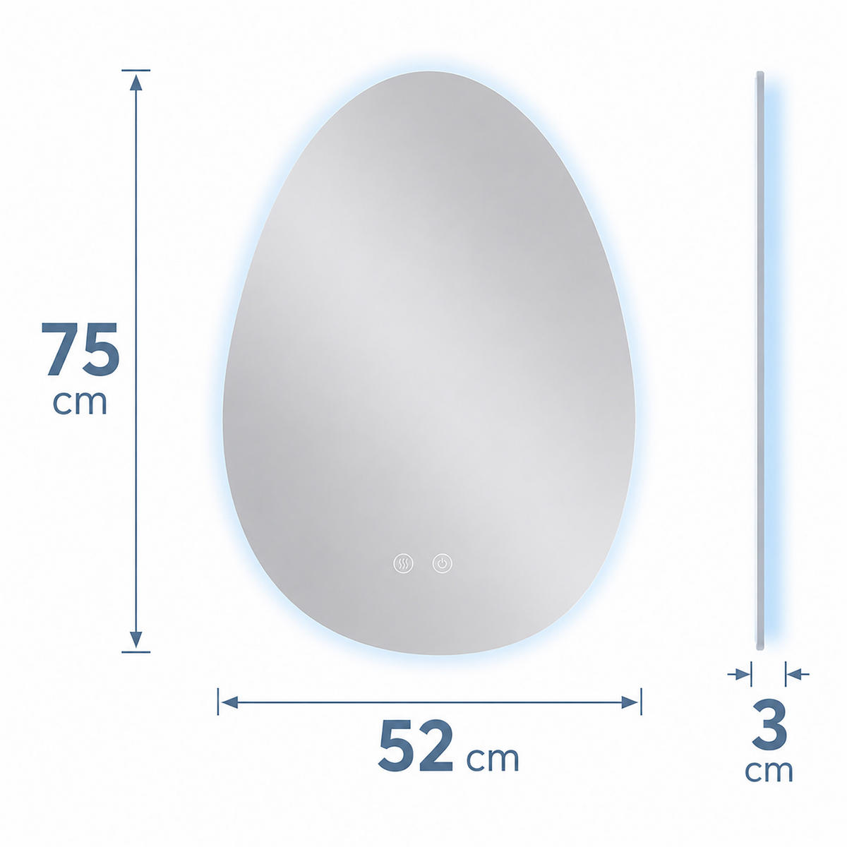 ZRCADLO stříbrné koupelnové LED proti zamlžení dotykové 75x52 cm - průhledná, textil/plast (52/75/3cm) - Relaxdays