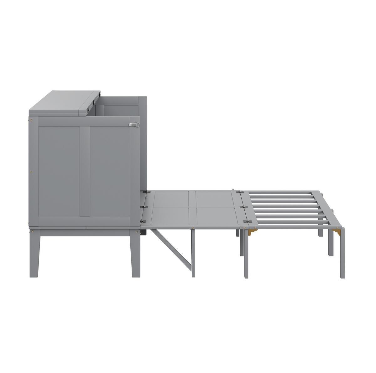 SCHRANKBETT 140/200 cm grau mit Lattenrost und Hochschrank-Design - Grau, Holz (140/200cm) - OKWISH