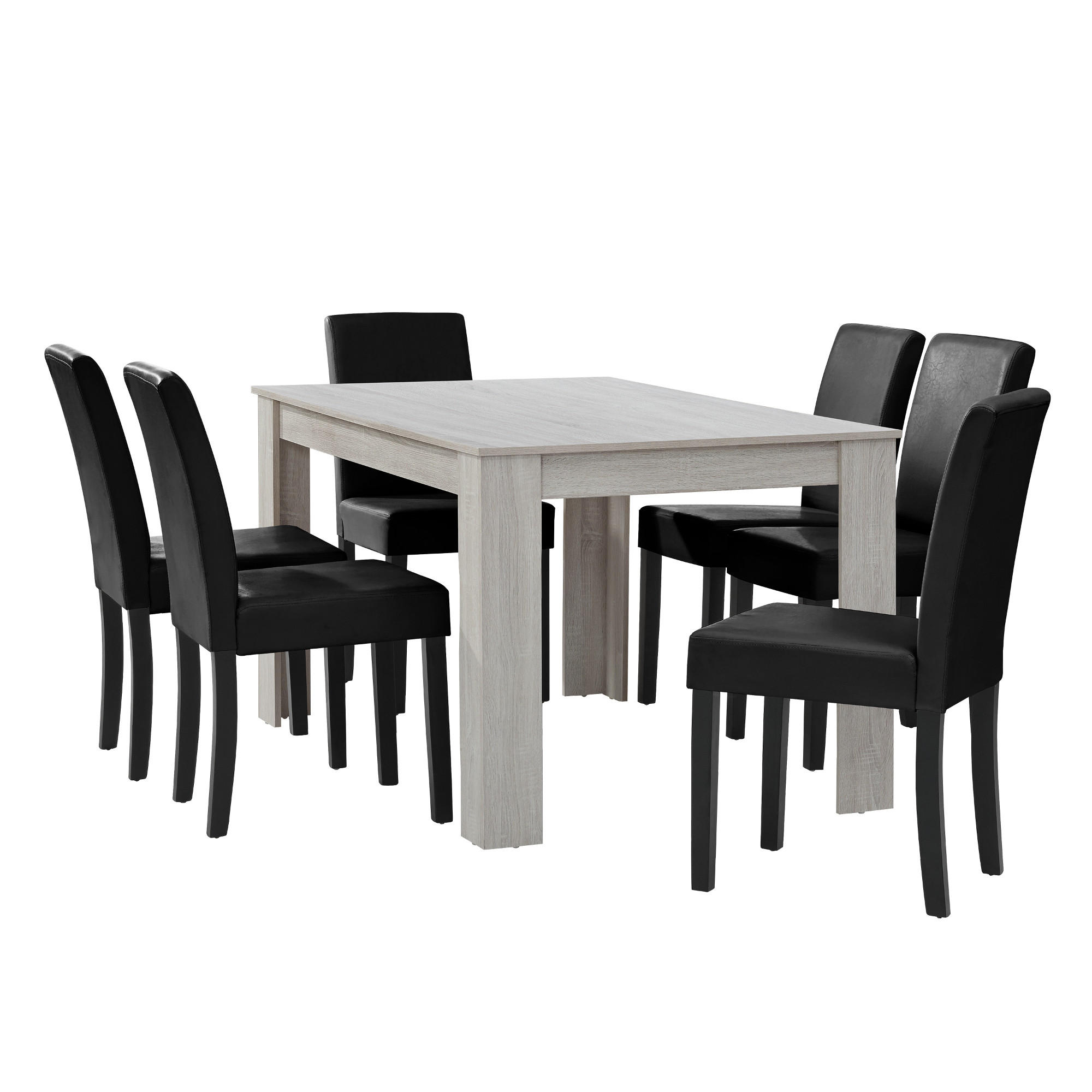 TISCHGRUPPE Forssa - Eichefarben/Schwarz, Holz/Holzwerkstoff (140/77/90cm) - [en.casa]