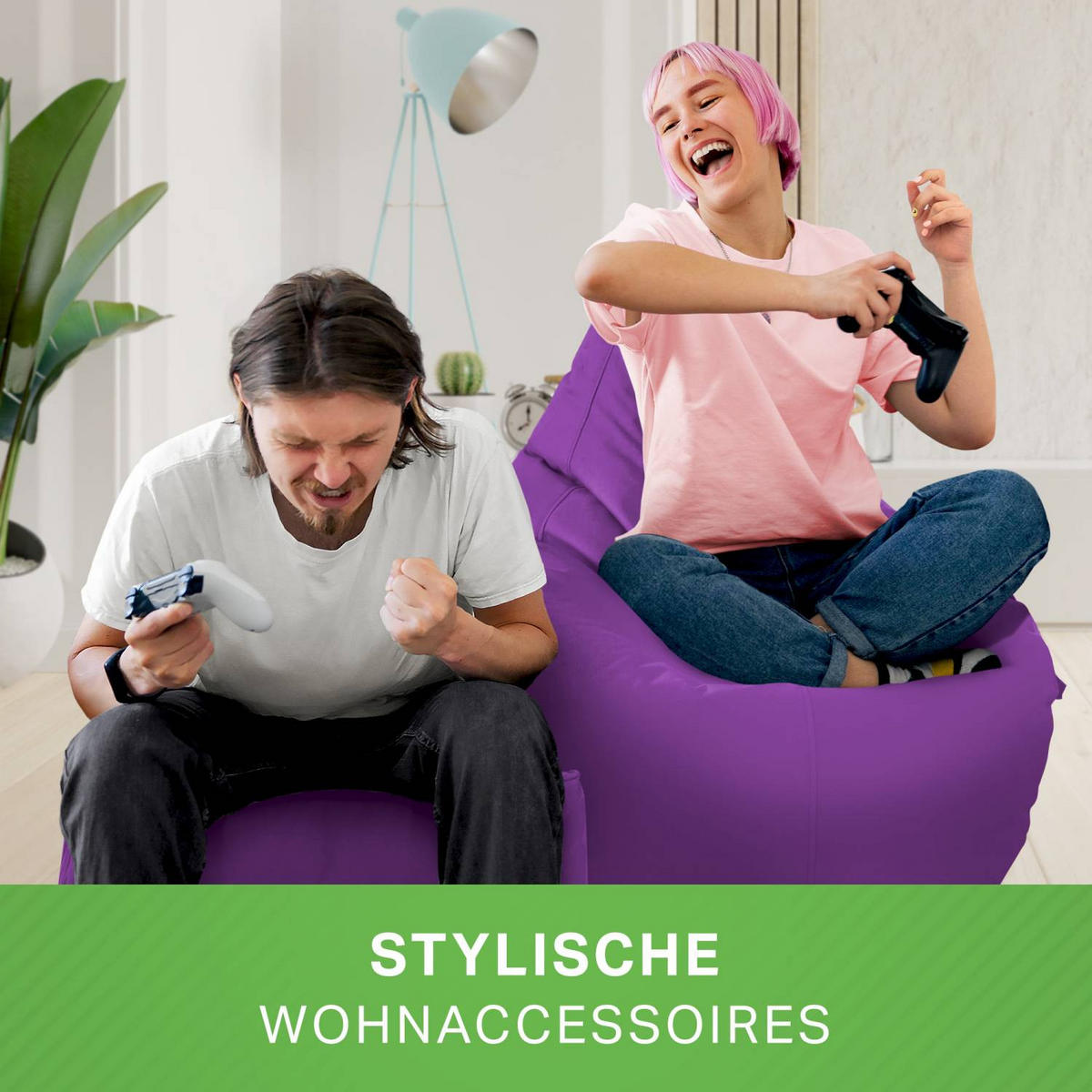SITZSACK + Hocker "Cozy+Cube" 2er Set - Lila, Textil (70/90/80cm) - Green Bean