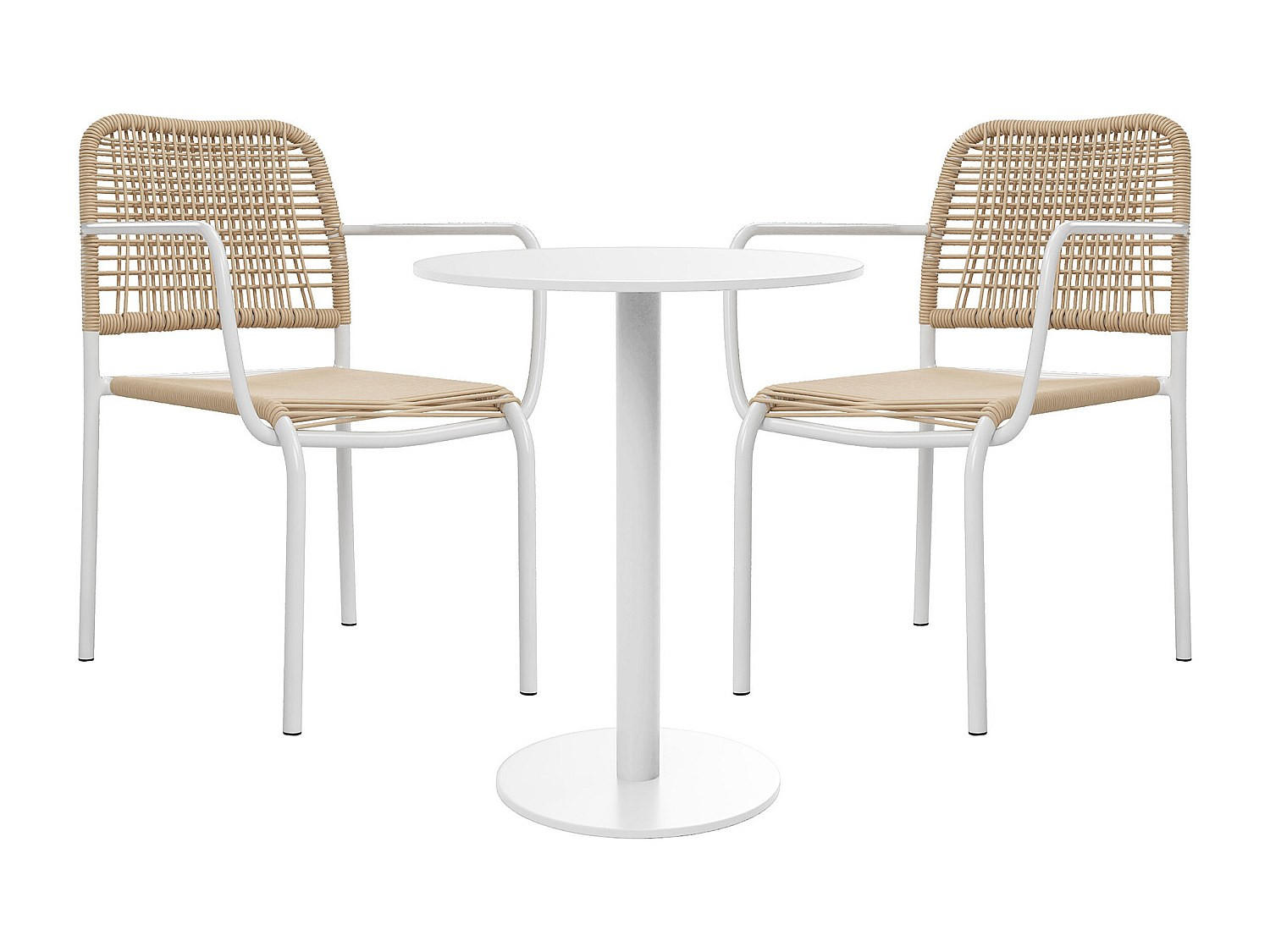 GARTENESSGRUPPE im Set - 2 Personen - Metall - Beige, Weiß - - Beige/Weiß, Metall - Vente-Unique