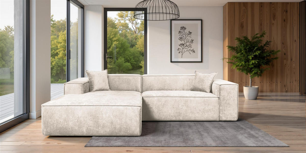 ECKSOFA Carlota - Creme, Holzwerkstoff/Textil (192/270cm) - Fun Möbel