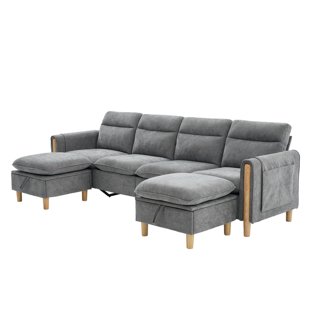 WOHNLANDSCHAFT DE-33935 modular mit Stauraumhockern Grau - Hellgrau, Holz (77/86/261cm) - ComfortXL