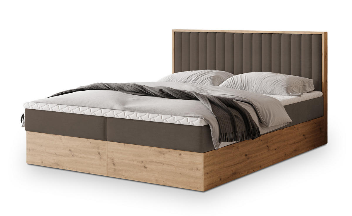 POSTEL BOXSPRING VARELI 160x200 cm, s matrací a úložným prostorem, hnědá - hnědá, kompozitní dřevo/textil (160/200cm) - MASSENO