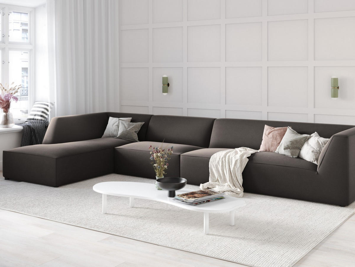 ECKSOFA links Ruby aus Samt dunkelgrau 5 Sitzplätze - Dunkelgrau, Textil (180/366cm) - Micadoni