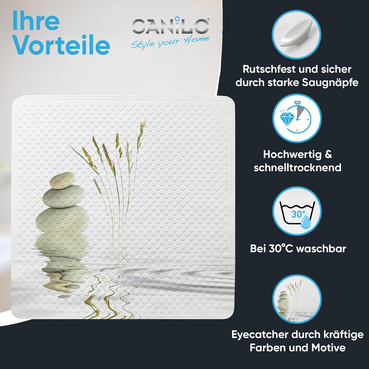 BADEMATTE Balance - Weiß, Kunststoff (53/53cm) - Sanilo