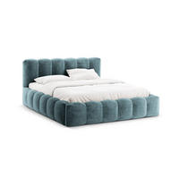 BETT mit Bettkasten und Kopfteil Lupine aus Chenille-Stoff blue jeans 160x200cm - Blau, Textil (160/200cm) - Micadoni