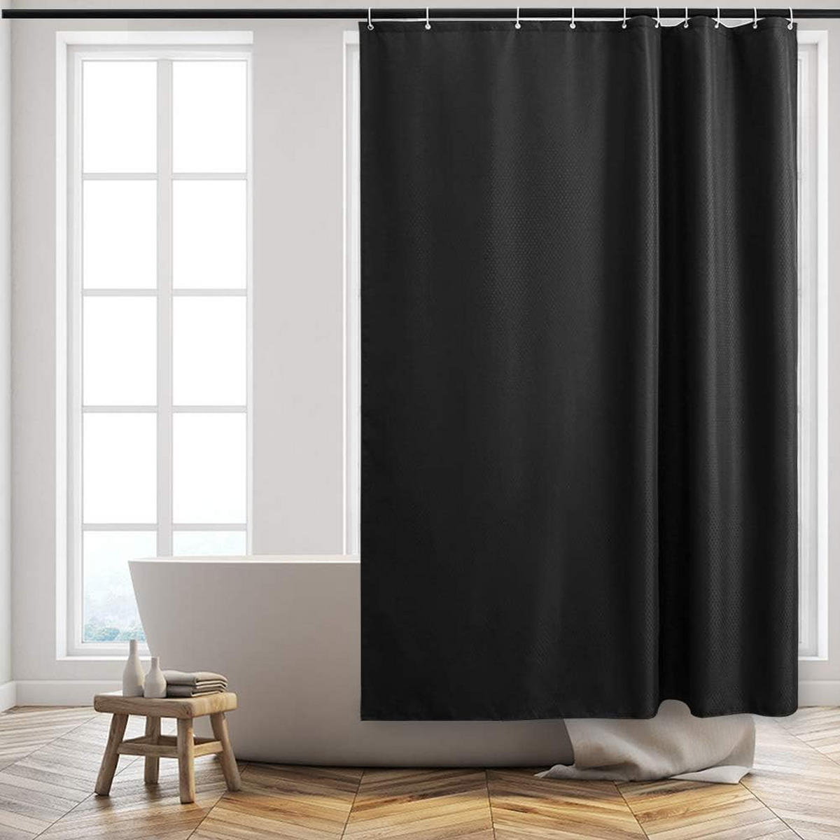 DUSCHVORHANG Waffelstruktur Stoff wasserdicht für Badewanne oder Badezimmer Schwarz - Schwarz, Textil (120/180cm) - MCBOSON