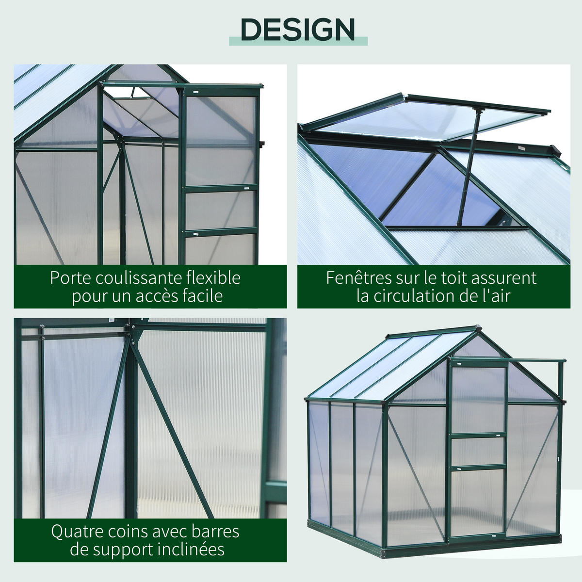 GEWÄCHSHAUS DE-11893 Polycarbonat mit Dachluke & Regenrinne Dunkelgrün - Grün, Metall (192/201/190cm) - ComfortXL