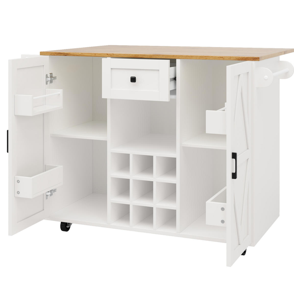 KÜCHENINSEL 137,5/95,6/40 cm Weiß aus MDF mit klappbarer Tischplatte - Weiß, Holzwerkstoff (65/95.6/137.5cm) - OKMYHOME