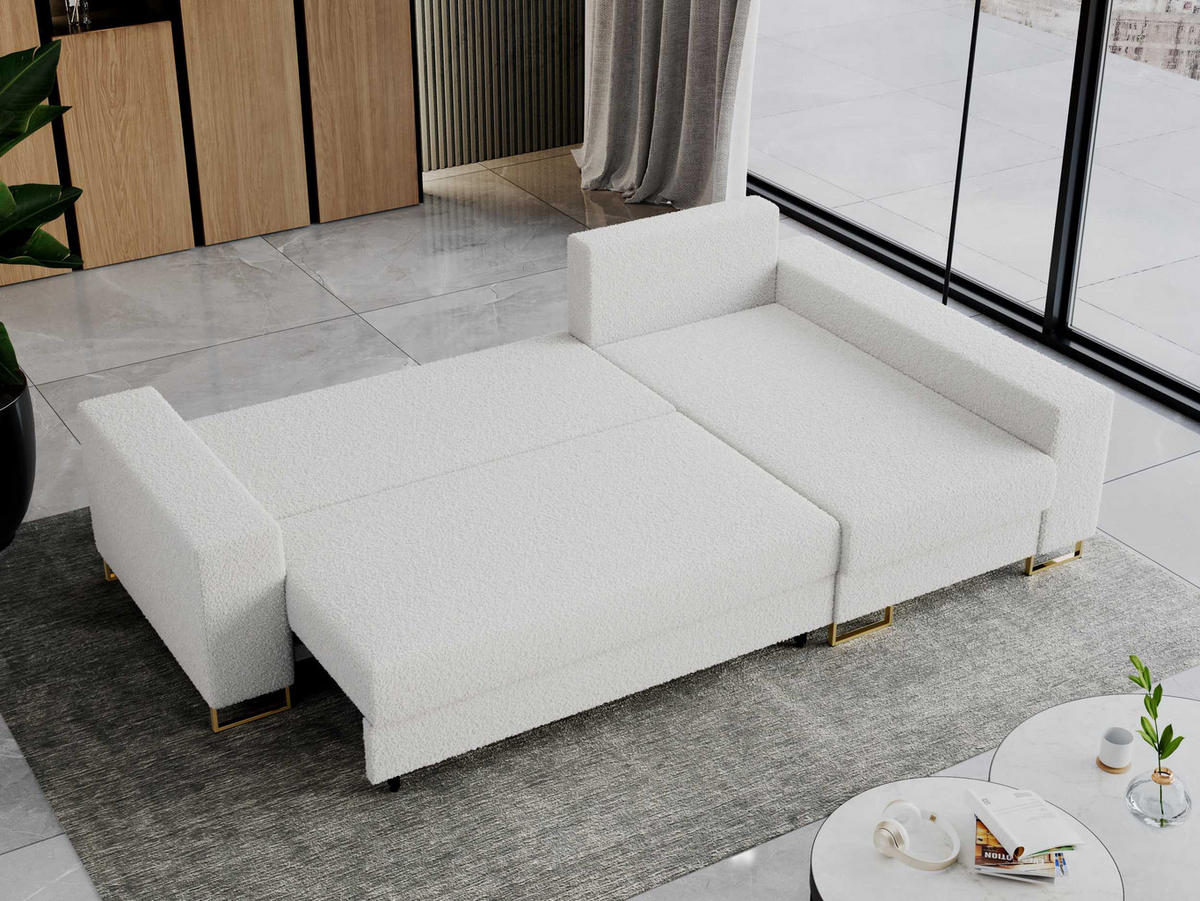 ECKSOFA Dorian Boucle Weiß - Goldfarben/Weiß, Textil/Metall (242/138cm) - MKS