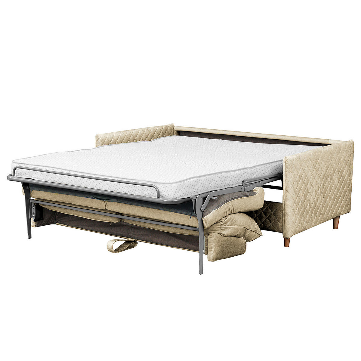 SCHLAFSOFA mit Matratze - Samt - Beige/Buchefarben, Buchenholz/Textil (171/95/101cm) - home24