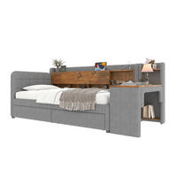 POLSTERBETT 90/200 cm Grau aus Leinen mit Schreibtisch und 2 Schubladen - Grau, Textil (90/200cm) - OKMYHOME