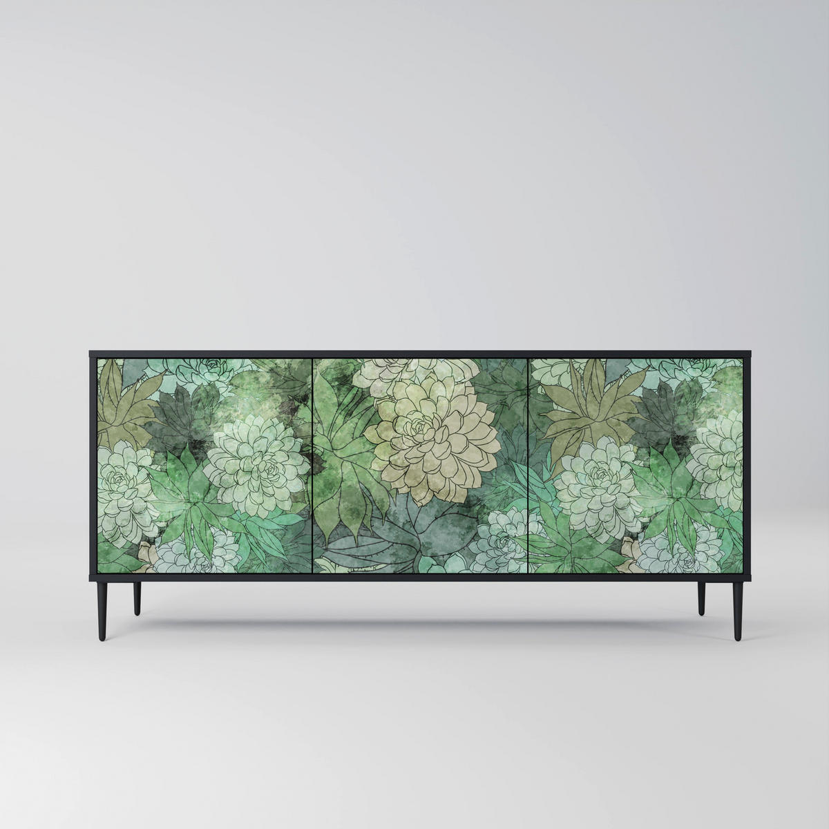SIDEBOARD SUCCULENT CLUSTER, Graue Oberfläche, 164,5x42x72,5 cm, 3 Türen - Schwarz/Grau, Holzwerkstoff/Metall (164.5/72.5/42cm) - SpaceRebels