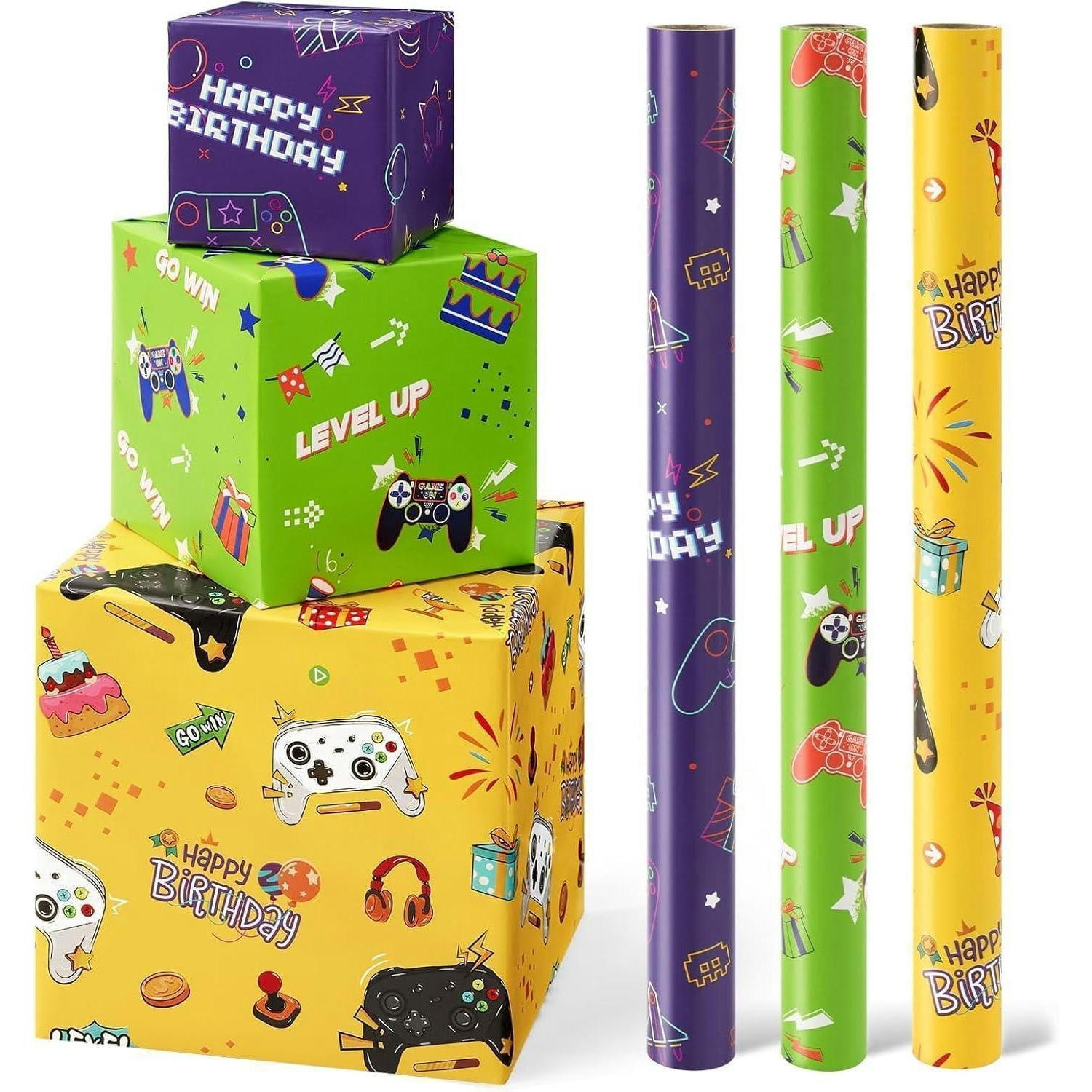 GESCHENKPAPIER 3-teiliges Set Gaming Motiv 43 cm x 3 m - Multicolor, Papier (43.2/43.2/43.2cm)