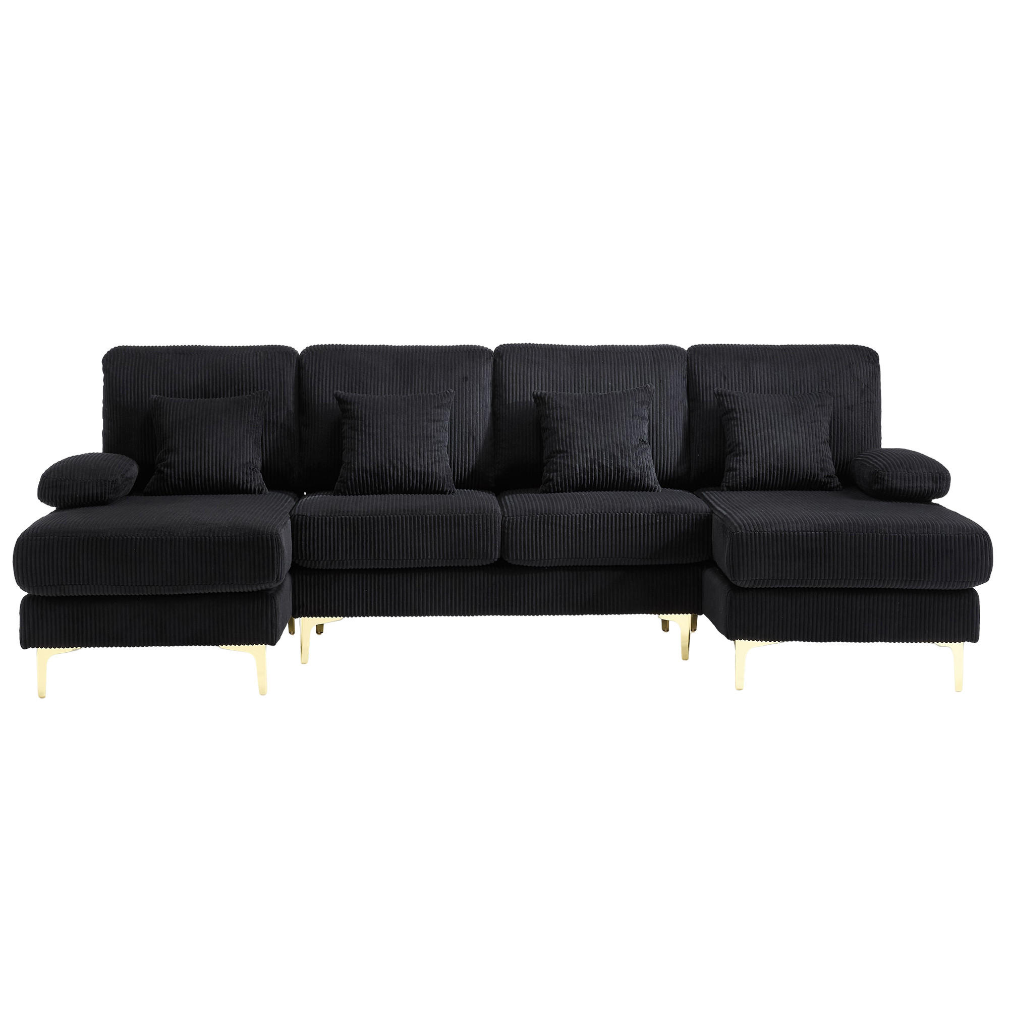 WOHNLANDSCHAFT Samt Schwarz mit LED und USB - Schwarz, Holzwerkstoff/Textil (265/88/135cm) - WISHDOR