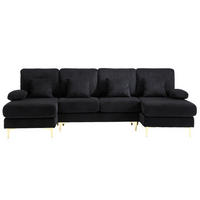 WOHNLANDSCHAFT Samt Schwarz mit LED und USB - Schwarz, Holzwerkstoff/Textil (265/88/135cm) - WISHDOR