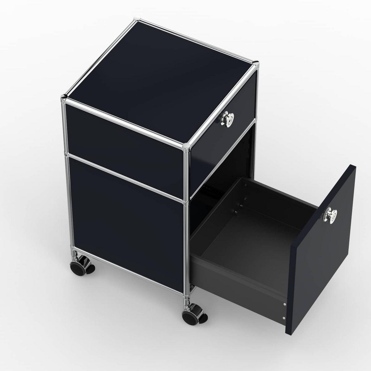 BÜRO-ROLLCONTAINER, Metall, 40 cm, 1 Schublade + 1 hohe Schublade, Graphitschwarz - Chromfarben/Silberfarben, Metall (40/68.2/39.7cm) - Versee