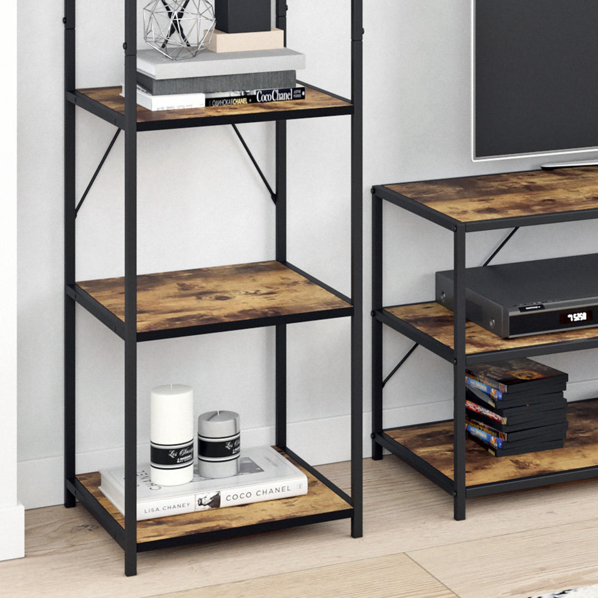 RAUMTEILER Fyrk Antikholz 40 x 174 cm 2er Set - Alteiche/Schwarz, Holzwerkstoff (40/174/39.5cm) - Vicco