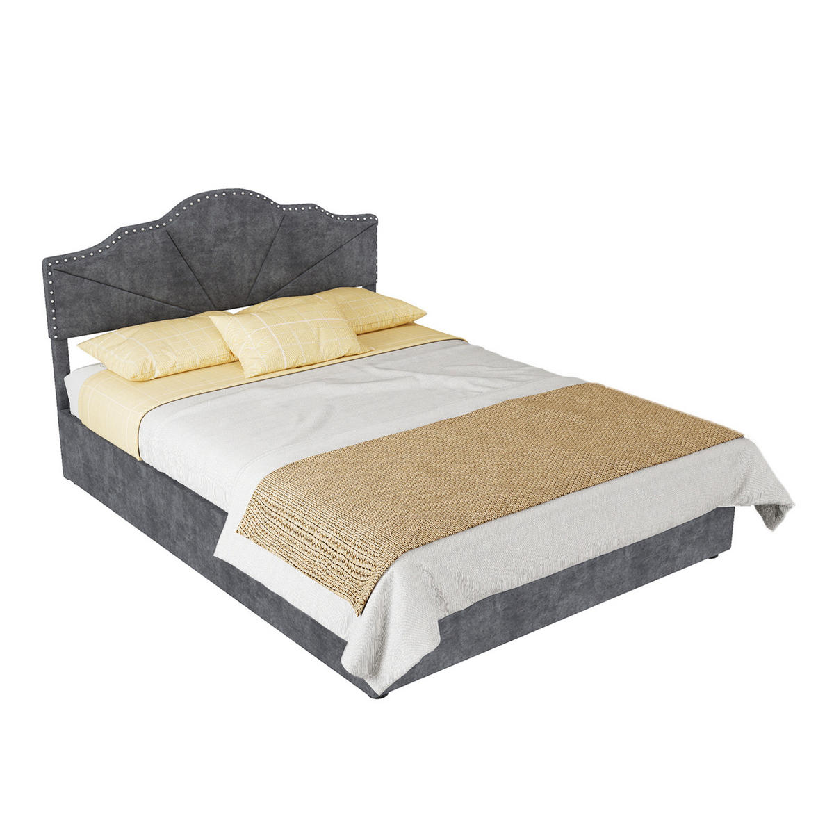 POLSTERBETT 140/200 cm mit Bettkasten, Lattenrost und Matratze, Grau - Grau, Textil (140/200cm) - Redom
