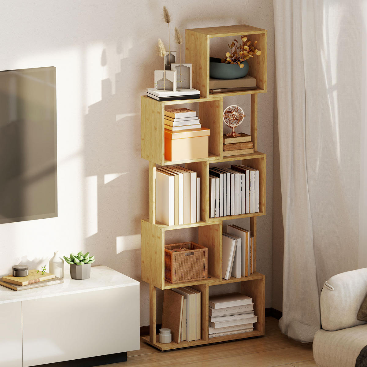 BÜCHERREGAL,ASYMMETRISCH 5-stöckig Bambus 62,5x23x165cm,naturholzfarbe - Beige, Metall (62.5/165/23cm) - Vallsero