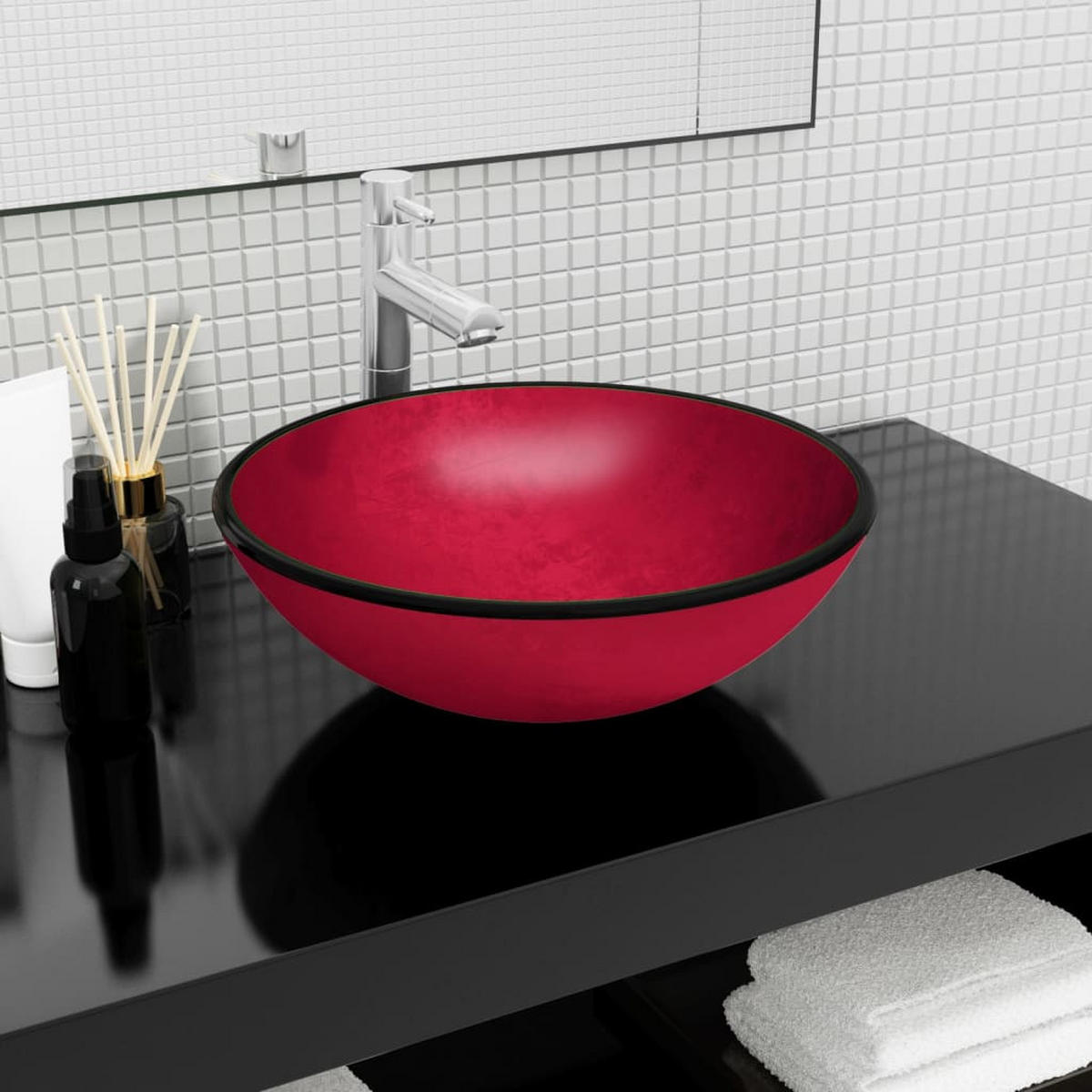 WASCHBECKEN Leblanc 42/42/14 cm - Rot, Glas (42/14/42cm) - Nettlife