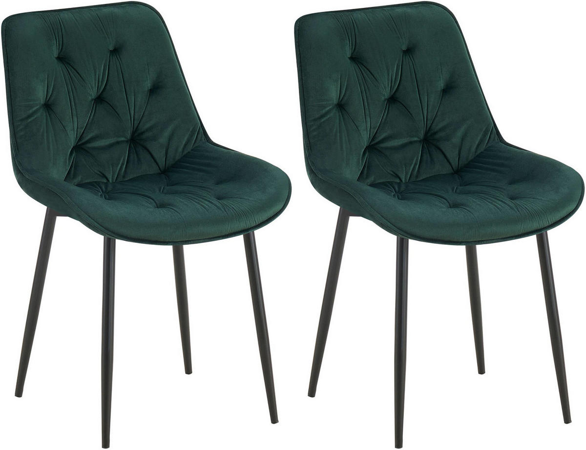 STUHL 2er Set Samt grün - Schwarz/Grün, Textil/Metall (52/84/59cm) - CLP